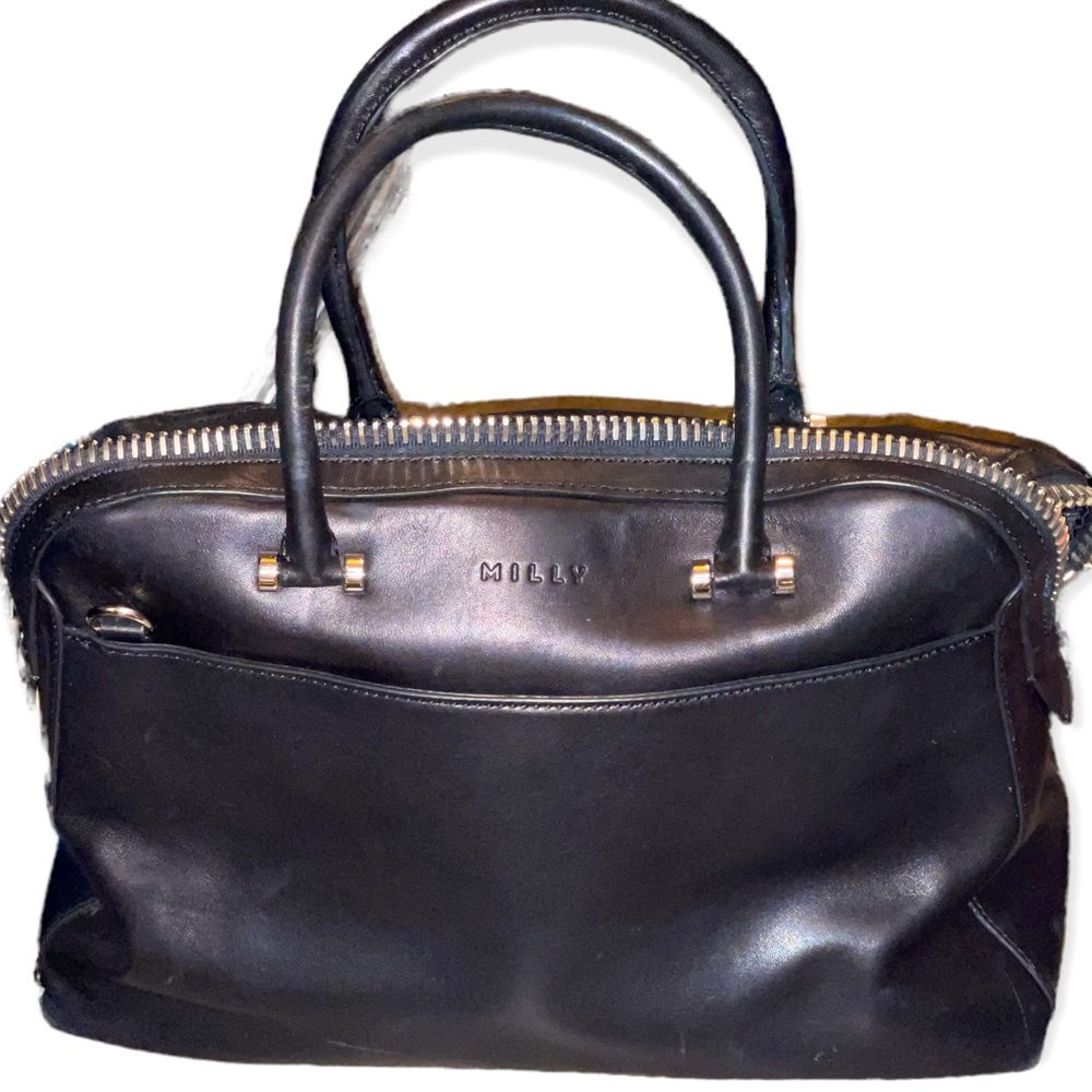 Milly Bag like new BLK plush leather LG silver zipper works normal signs of age